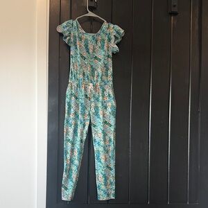 Tea Collection Kids Floral Jumpsuit - Blue and Orange